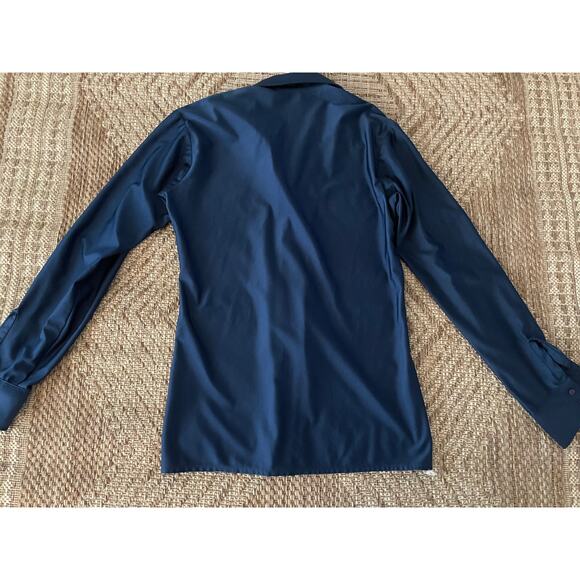 Vintage 70s JCPenney Butterfly Collared Navy Blouse SZ Small - Picture 4 of 8